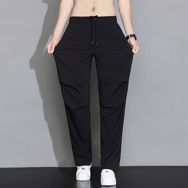 メンズ通気性ポリエステルストレートパンツ,ルーズフィットカジュアルパンツ,ラージサイズ,韓国ファッション,2024