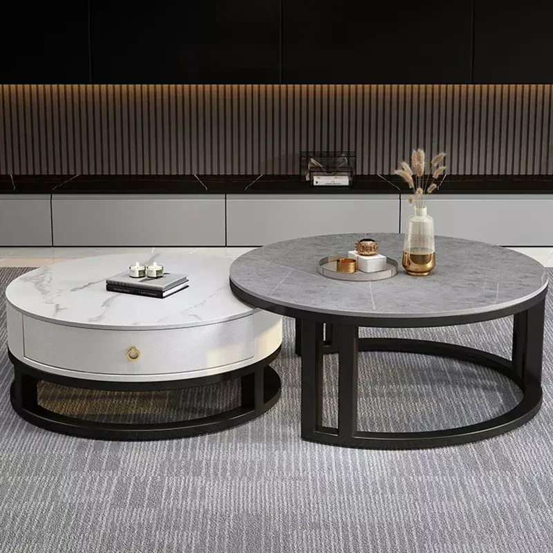 Table Basse Ronde et Basse au Design Simple, Meuble Intelligent à Proximité de Rangement pour Salon