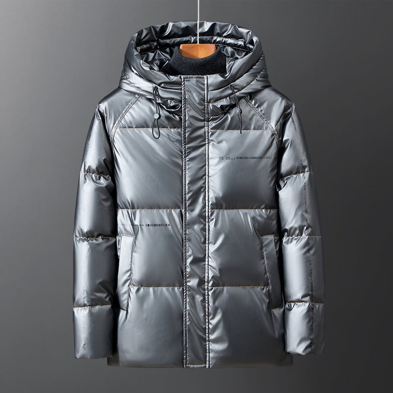 男性用の防水性と通気性のあるジャケット,偽の白い色,厚くて暖かい,冬のコート,90%