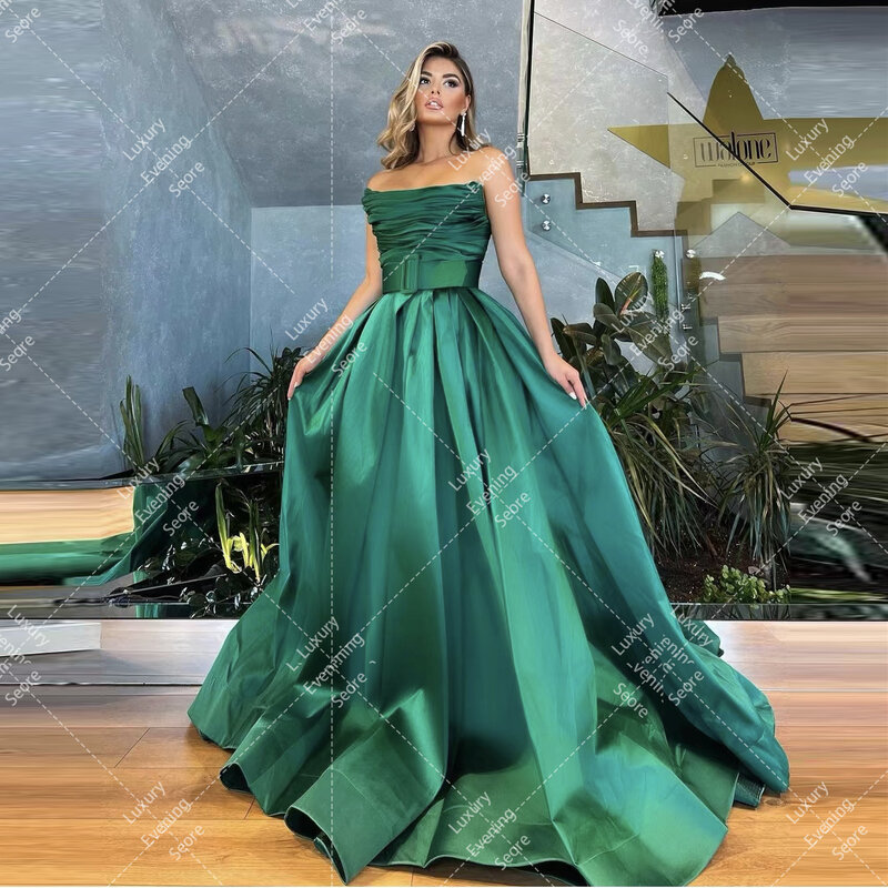 Luxury Modern Evening Dresses A Line Woman's Pleat Strapless Sexy Side Split Fashion Formal Celebrity Party Prom Gowns Vestidos