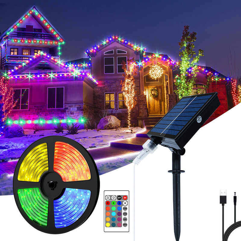 ソーラーLEDクリスマスライトガーランド,防水ip67,屋外,庭,クリスマスの装飾,ロープライト,5m