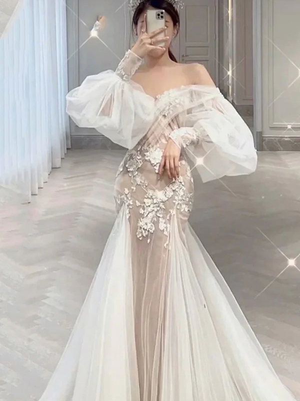 Вечернее кружевное платье Oisslec, свадебное платье с рукавами-фонариками, облегающее платье подружки невесты, яркое платье, индивидуальный пошив