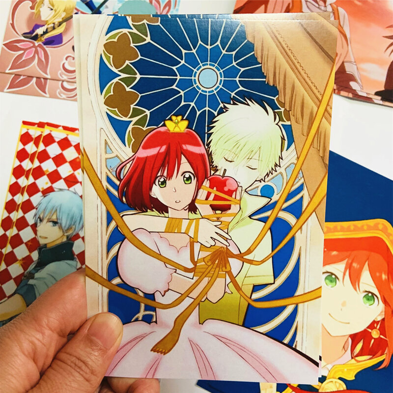Cartes de vministériels x à collectionner Akagami no Shirayuki-hime, fournitures scolaires et de bureau, blanche neige avec cheveux rouges, 6 pièces/ensemble