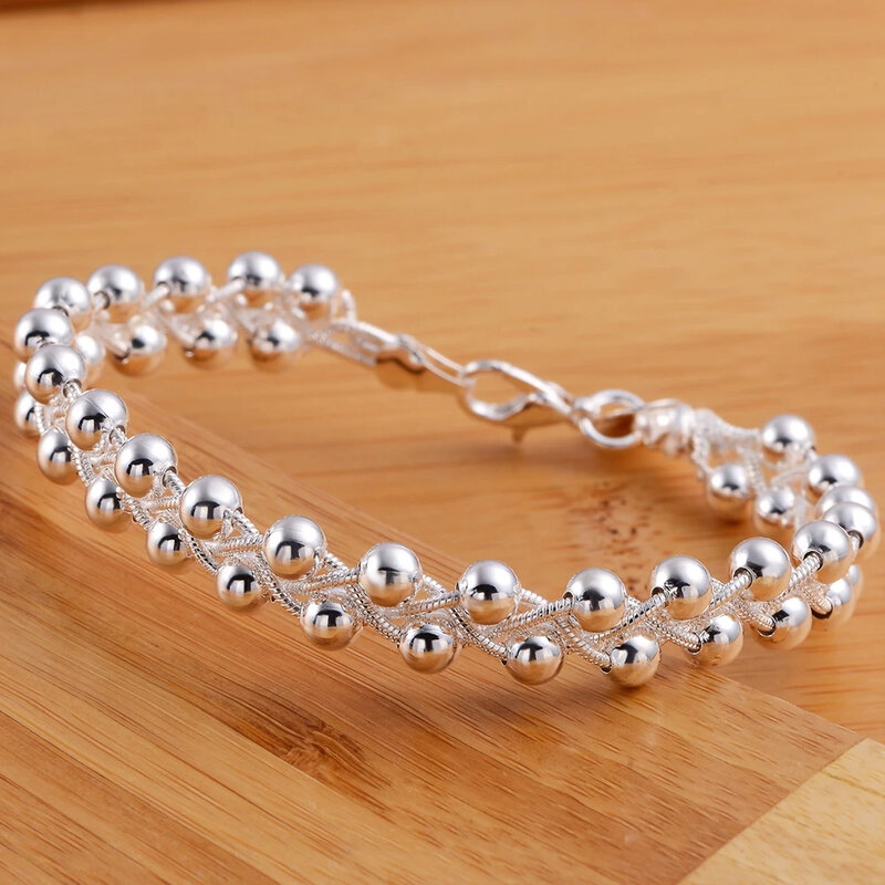 URMYLADY 925 srebrna bransoletka piękne plecione koraliki łańcuszek dla kobiet modne ładne biżuteria prezenty weselne