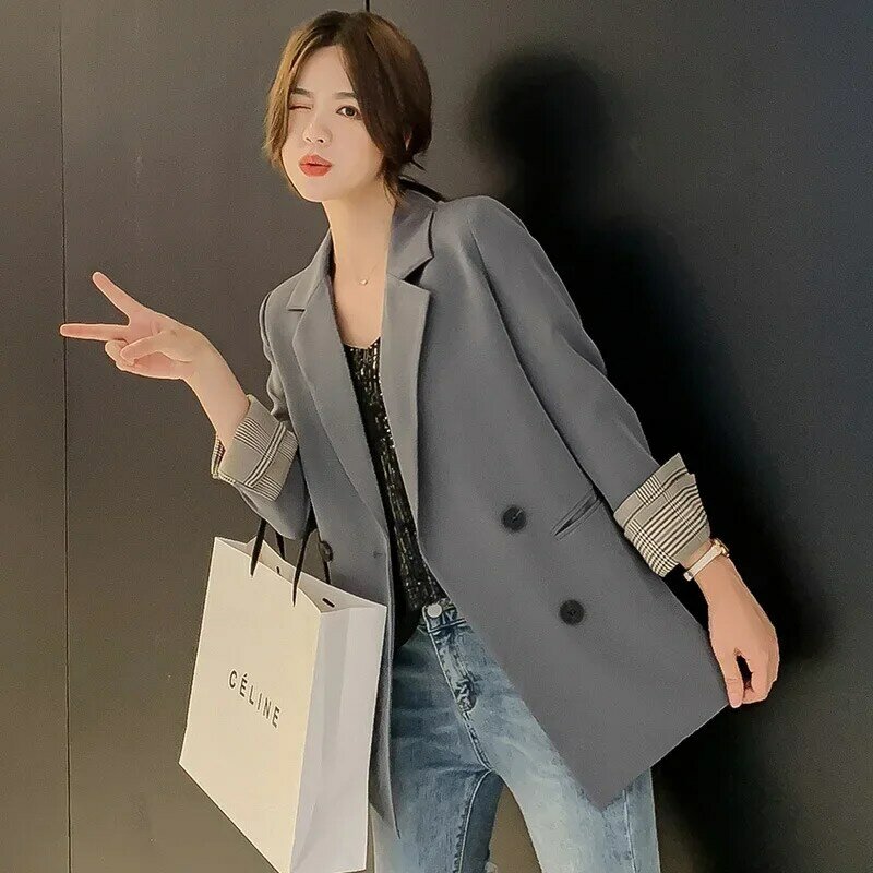spring Blazers for Women 2023 New Korean Fashion Slim Solid Elegant Suits Office Ladies Long Sleeve Chic Casual Blazer