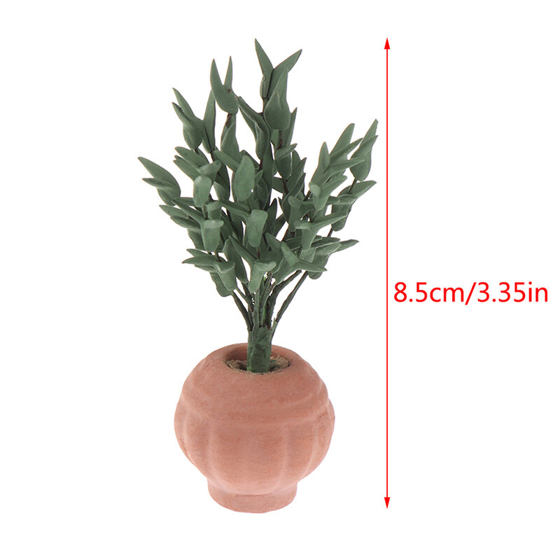 1:12 Dollhouse Miniature Potted Plant Pot Green Leafed Plant Model For Doll House Garden Home Decor Kids Toys DIY