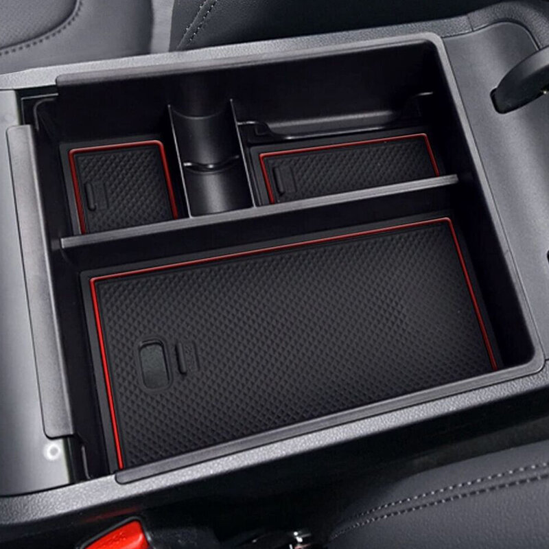 Consola Central de coche, bandeja de almacenamiento con reposabrazos y almohadillas rojas de remache, apta para Hyundai Tucson NX4 2021 2022 ABS
