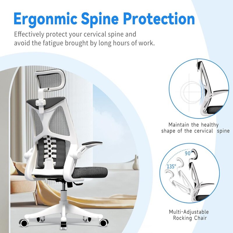 SICHY AGE Ergonomic Office Chair, Computer Mesh Chair, Home Office Desk Chairs with Adjustable Headrest and Height, High Back