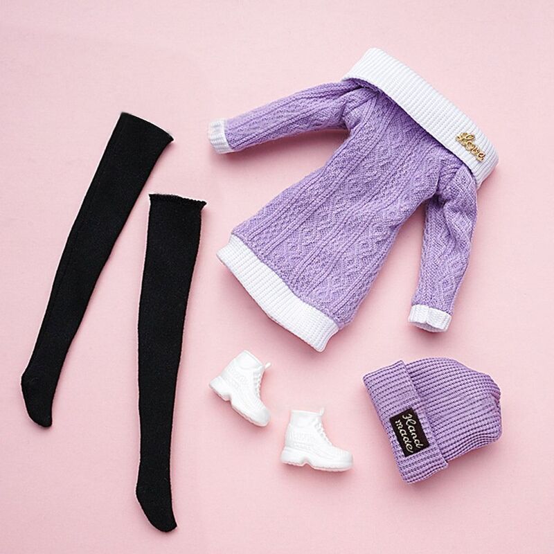1 Set Casual Sweaters Pants Shoes Hats Set for 1/6 Doll Winter Wear Girl Doll Wearing Set For 29~32cm Doll Clothes Accessories