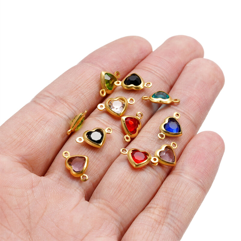 Connecteurs de bracelet en acier inoxydable avec biscuits en cristal, coeur à double trous, collier, bijoux de bricolage, exécutif, 10 pièces