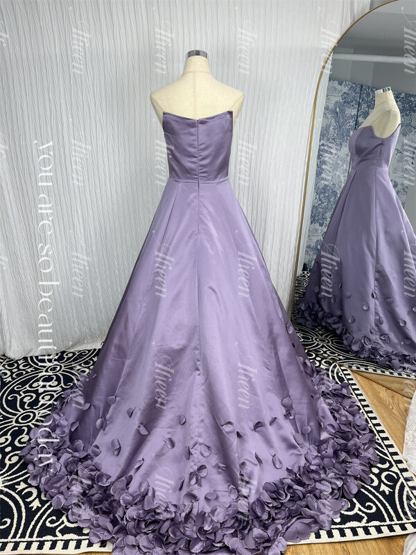 Женское атласное платье-трапеция Aileen, элегантное платье без бретелек, с объемными цветами, роскошное платье для выпускного вечера, 2024