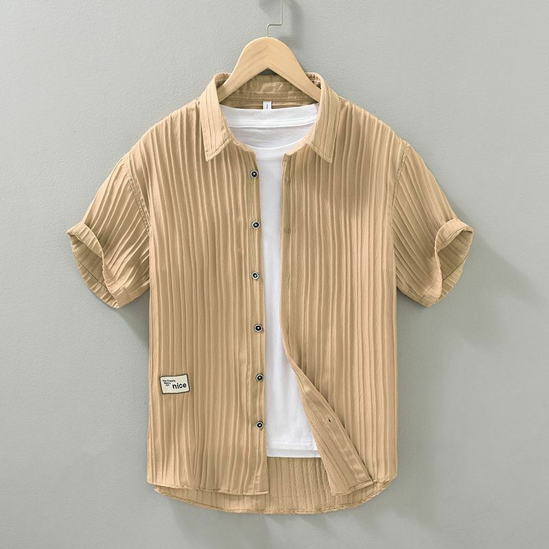 Элегантная Модная приталенная одежда в стиле Харадзюку, Мужская свободная повседневная спортивная универсальная рубашка с квадратным вырезом, однотонная блуза на пуговицах с коротким рукавом