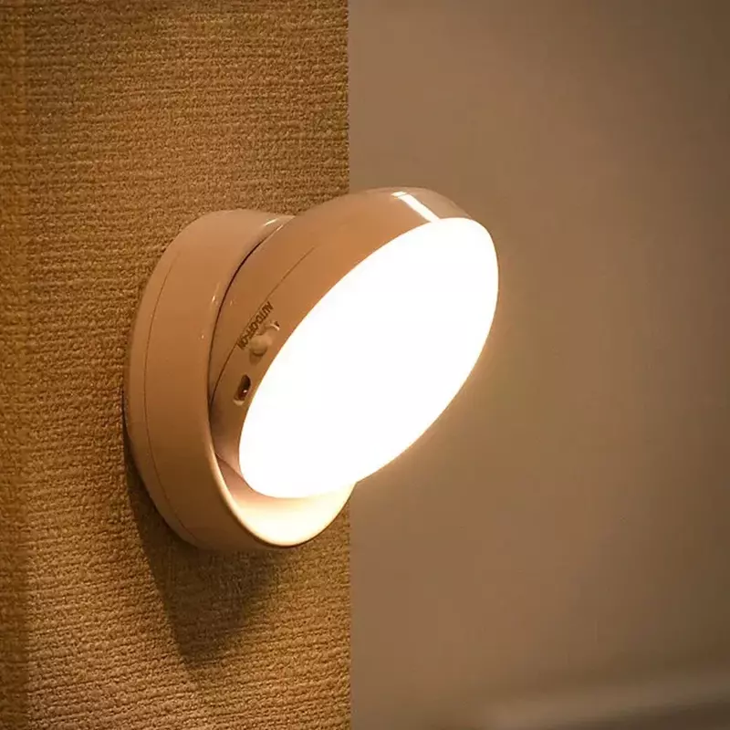 Luz Nocturna LED giratoria con Sensor de movimiento, lámpara de inducción humana inteligente con carga USB para mesita de noche, armario y hogar