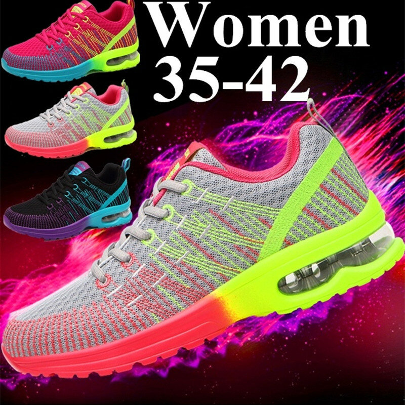Respirável malha calçados esportivos para mulheres, tênis, andando, plana, casual, feminino, tênis, moda