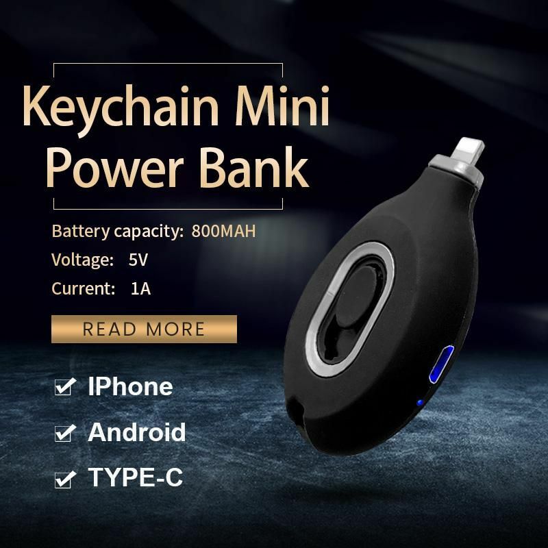 Mini banco de energía portátil para iphone y android, llavero, Banco de energía de emergencia, TYPE-C, envío directo