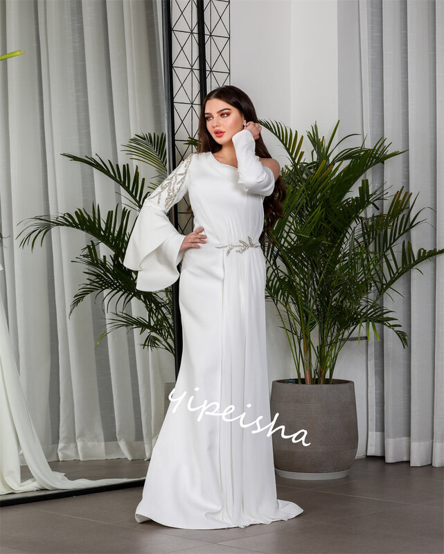   Arabia Saudyjska Satynowe koraliki Celebrity Syrenka Jedno ramię Suknia okazjonalna na zamówienie Długie sukienki Es