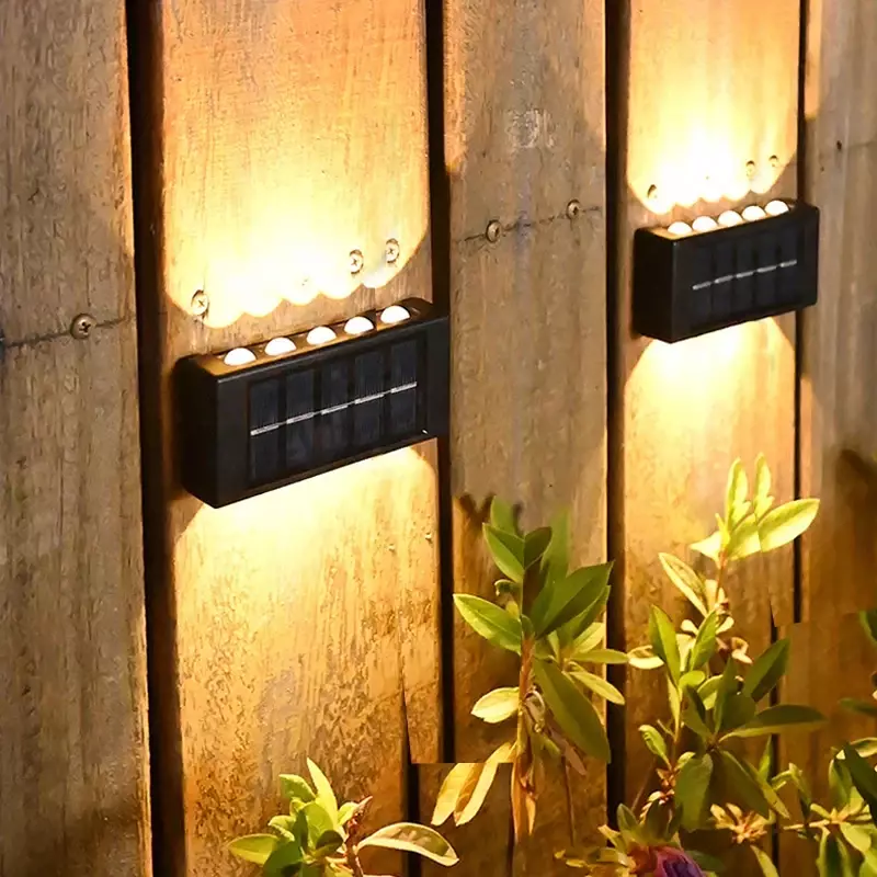 Lâmpadas de parede solares impermeáveis, cabeça dupla, pátio ao ar livre, lâmpadas decorativas de jardim, luminosas superiores e inferiores, luminária solar
