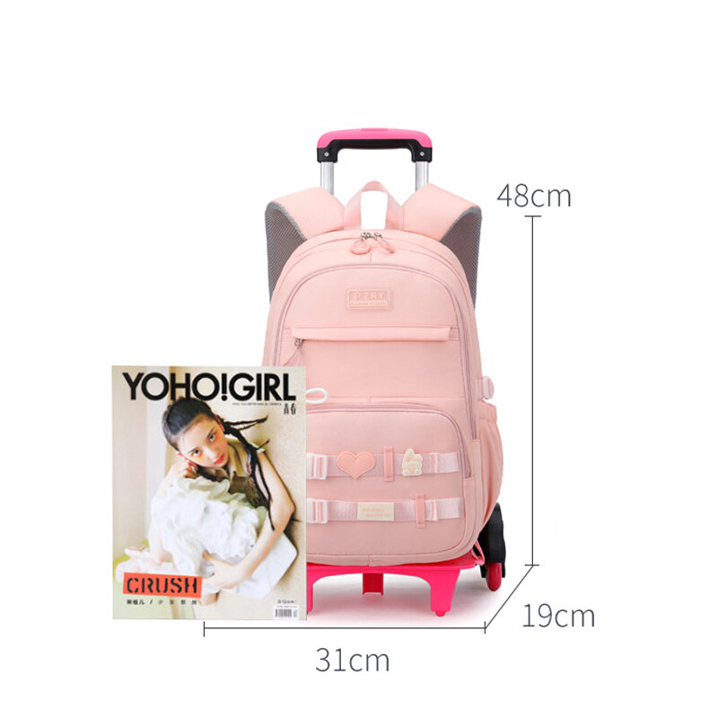 ホイール付きの学生用バッグ,女の子用の車輪付きの防水バックパック