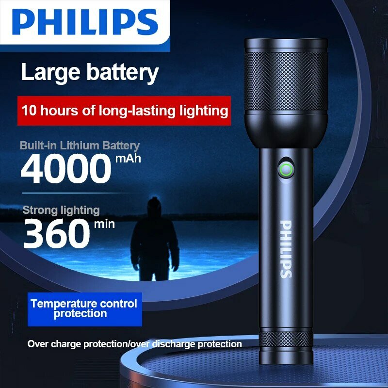 Philips-強力な明るいLED懐中電灯,キャンプ,ハイキング,アウトドア,自己防衛,3200ルーメン,1000m