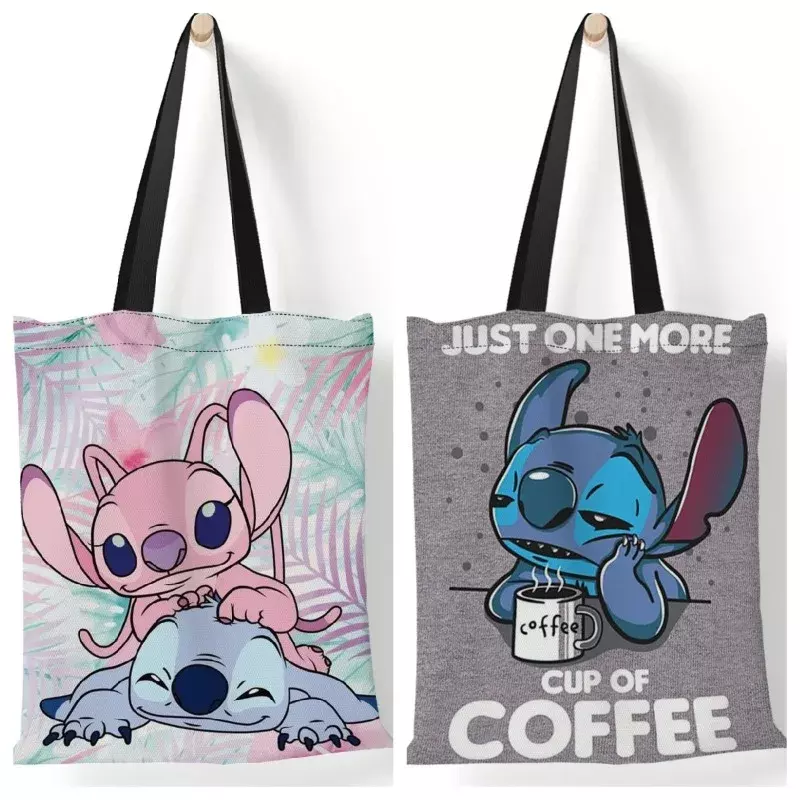 Miniso Disney Stitch Large Capacity Shopping Bags Tote Bags Anime Lilo and Stitch Women's Canvas Handbags  Girls Gifts  35x40cm