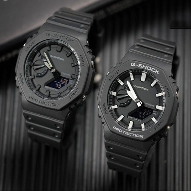 G-SHOCK jam tangan kuarsa GA-2100 untuk pria, arloji olahraga luar ruangan modis kasual Multifungsi, jam tangan LED tahan benturan dengan fitur Dial ganda
