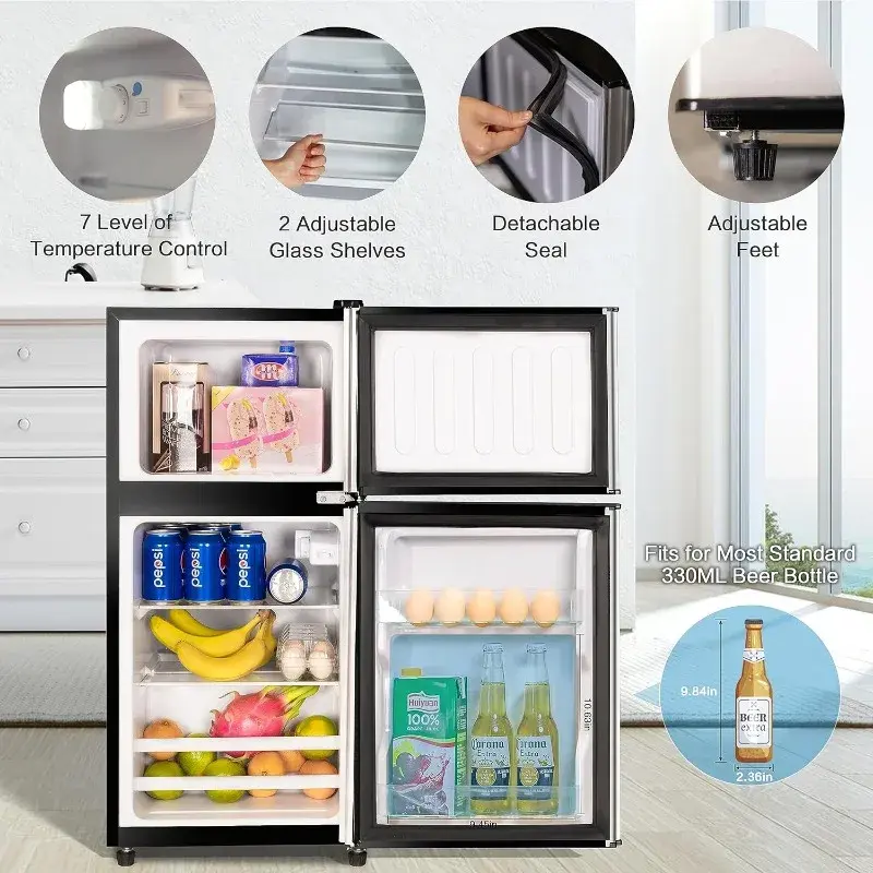 Anukis-Mini-refrigerador compacto de 2 portas com congelador para apartamento, dormitório, escritório, família, porão, garagem, 3,5 pés cúbicos