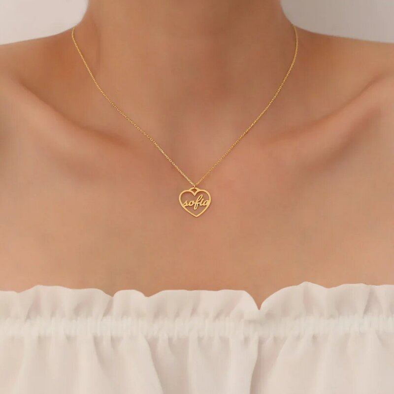 Collar personalizado con letras de corazón para mujer, joyería de acero inoxidable con nombre personalizado, regalos para el Día de San Valentín
