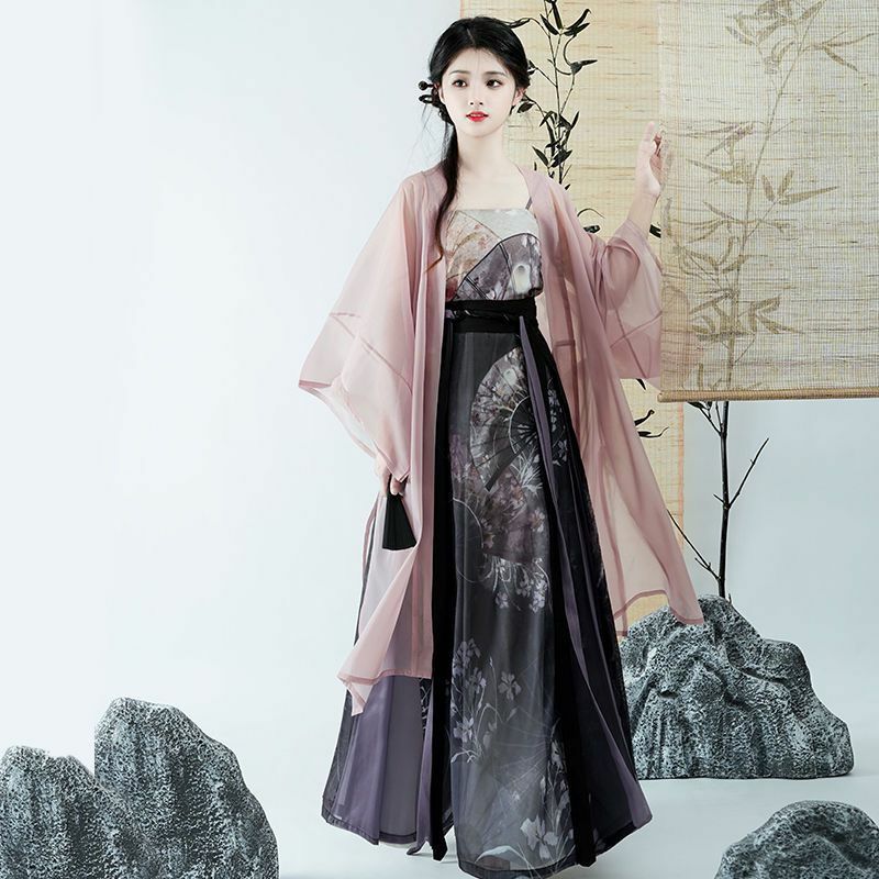 Gaun Hanfu Cina kuno kostum Cosplay wanita bergaya & antik musim panas 3 potong set pakaian pesta gaun Hanfu Dinasti Lagu