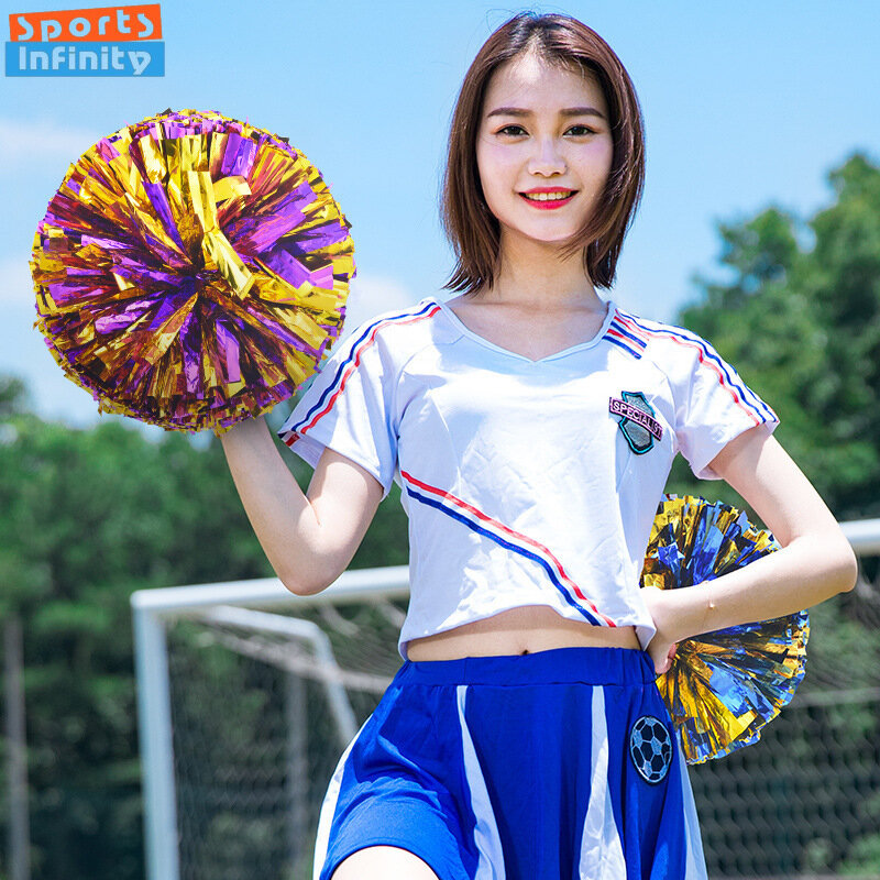 Colorido Handle Cheerleading Pom Poms para Mulheres, Big Cheer Balls, Prata, Vermelho, Amarelo, Azul, Hand Dance, Acessórios para Meninas, Crianças