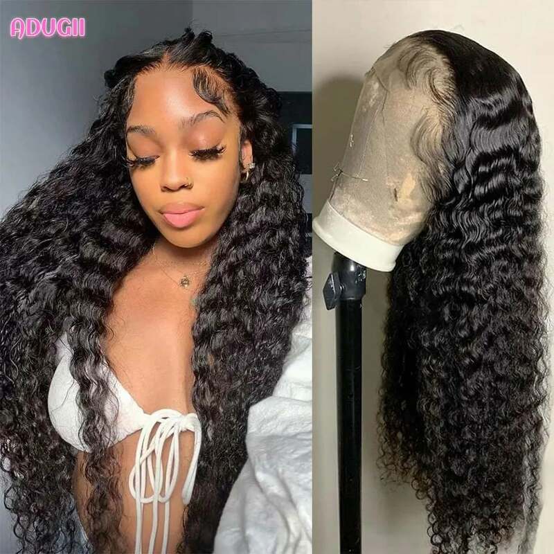 Deep Wave Frontal Wig 13x4 HD Lace Front Human Hair Wig Water Kinky loose Curly Lace Closure Wig For Women Brazilian Baby Hair