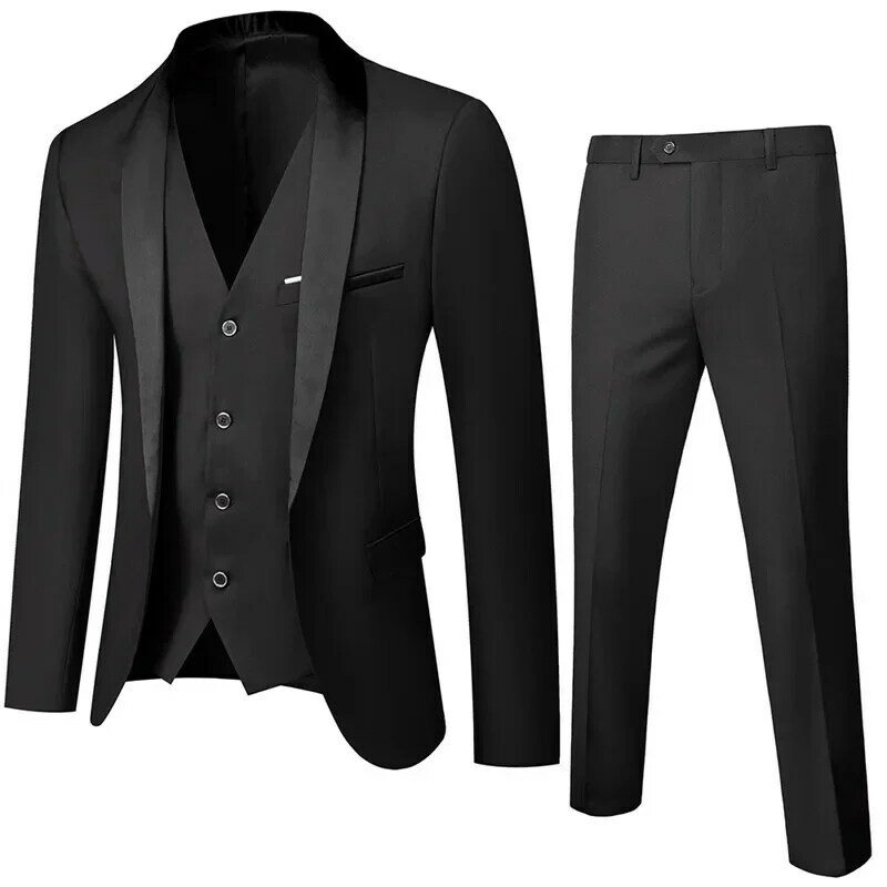 Tuxedo Prom Suit   Male Groom Wedding Blazers  Dress Jacket Coat Pants Vest
