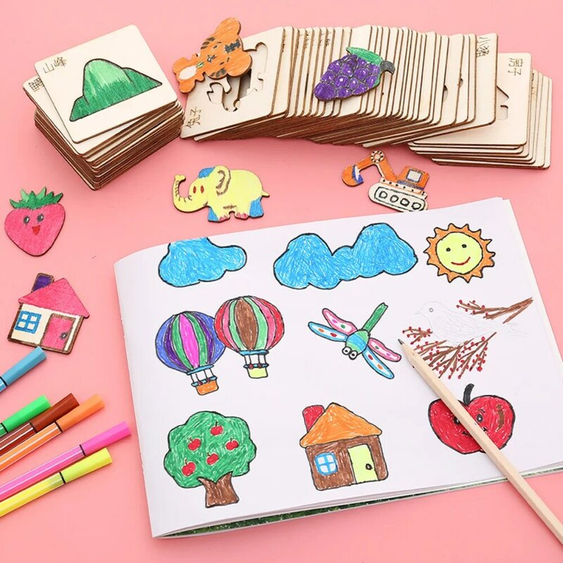 Montessori Kids Toys Drawing Toys Wooden DIY Painting Template Stencils Learning Educational Toys for Children Gift 10/20pcs