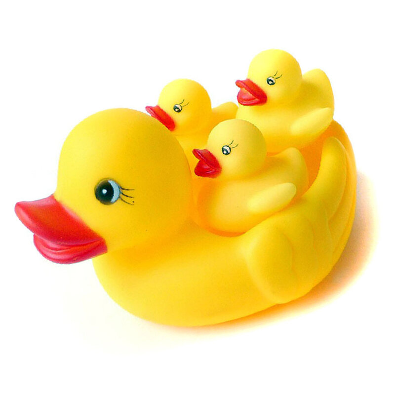 4 Pieces Kids Bath Toys Rubber Squeeze Sound Ducks Beach Baby Water Pool Toy for Shower Bathing Swimming Supplies