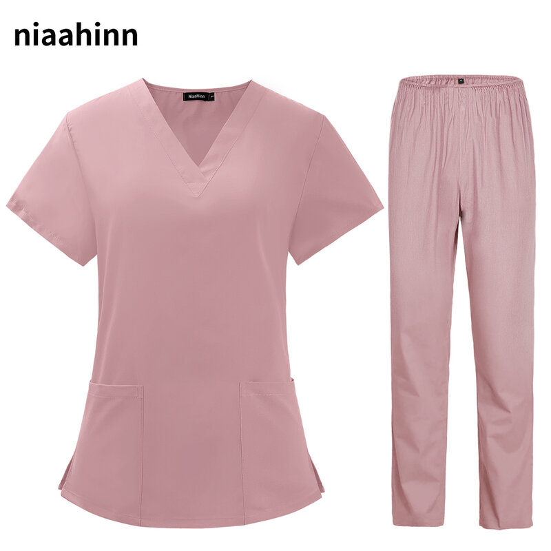 เครื่องแบบพยาบาลผู้หญิงบางและผ้าแขนสั้นทางการแพทย์เสื้อผ้า Scrubs พยาบาลกางเกงเครื่องแบบทางการแพทย์สำหรับฤดูร้อน