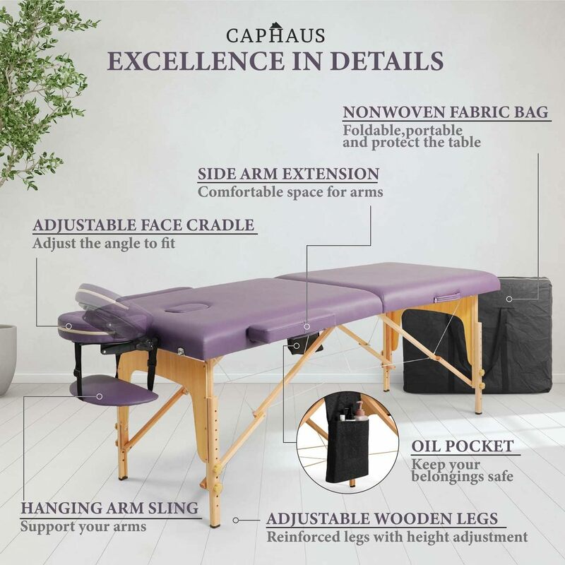 Массажный стол CAPHAUS из пены с эффектом памяти, 84 дюйма, складная и портативная массажная кровать, регулируемая по высоте кровать для спа, опора для лица