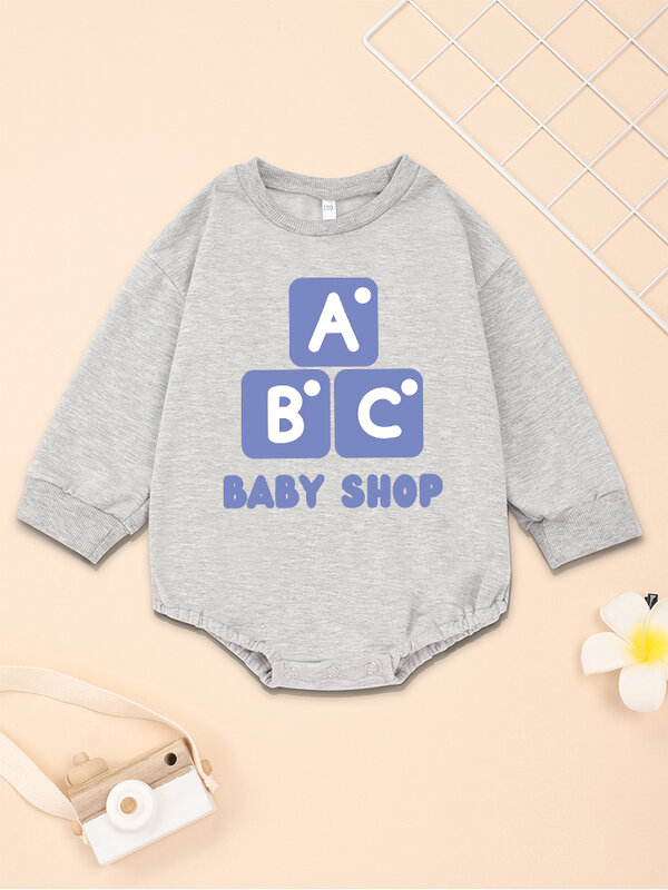 Spring Autumn Baby Bodysuit Grey Round Neck Long Sleeve Toddler Boy Girl Jumpsuit Sweatshirt Casual Simple Infant Onesie