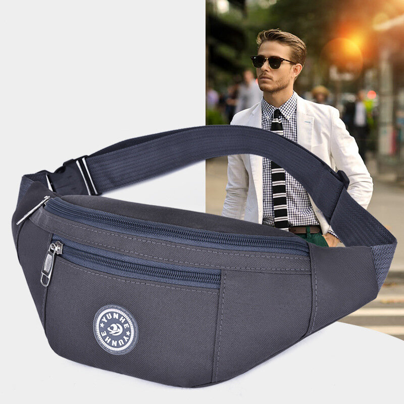 Riñonera informal para hombre, bolso grande de un solo hombro, bandolera de viaje, informal, funcional, color gris