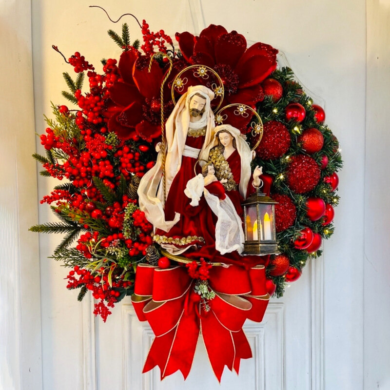 Corona de puerta de ventana de pared, Corona de Navidad Artificial, hermosa corona para puerta delantera, decoración de fiesta, adorno de Feliz Navidad