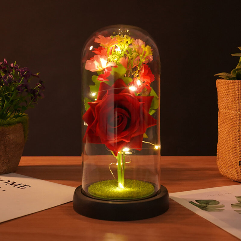 Weihnachts geschenk Nachtlicht für Frauen Kinder mit simulierten Blumen glas Abdeckung Dekoration Nachtlicht Geschenk
