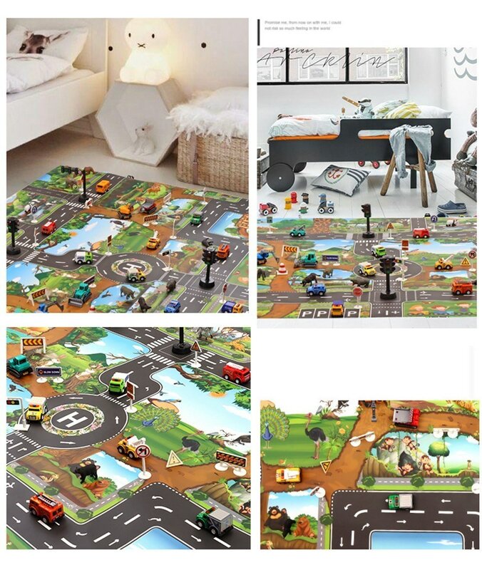 Mainan Anak-anak Bayi Bermain Tikar Bayi Laki-laki Perempuan Kebun Binatang Permainan Peta Hewan Mobil Mainan Anak-anak Balita Merangkak Tikar