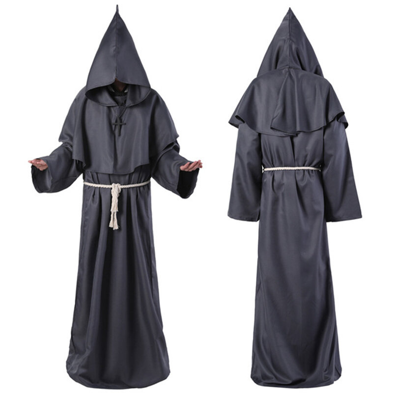 ยุโรปยุคกลางฮาโลวีนคริสเตียน Friar พระสงฆ์ Robe แม่มดตัวช่วยสร้าง Cloak Party Death Ghost Vampire Devil บทบาทเล่นเสื้อผ้า