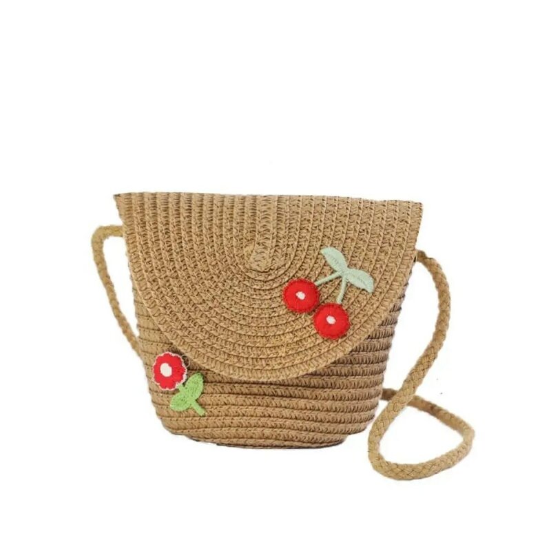 حقائب كتف صغيرة مصنوعة يدويًا من القش على شكل زهرة للفتيات الصغيرات ، محافظ عملات معدنية ، حقائب يد جديدة
