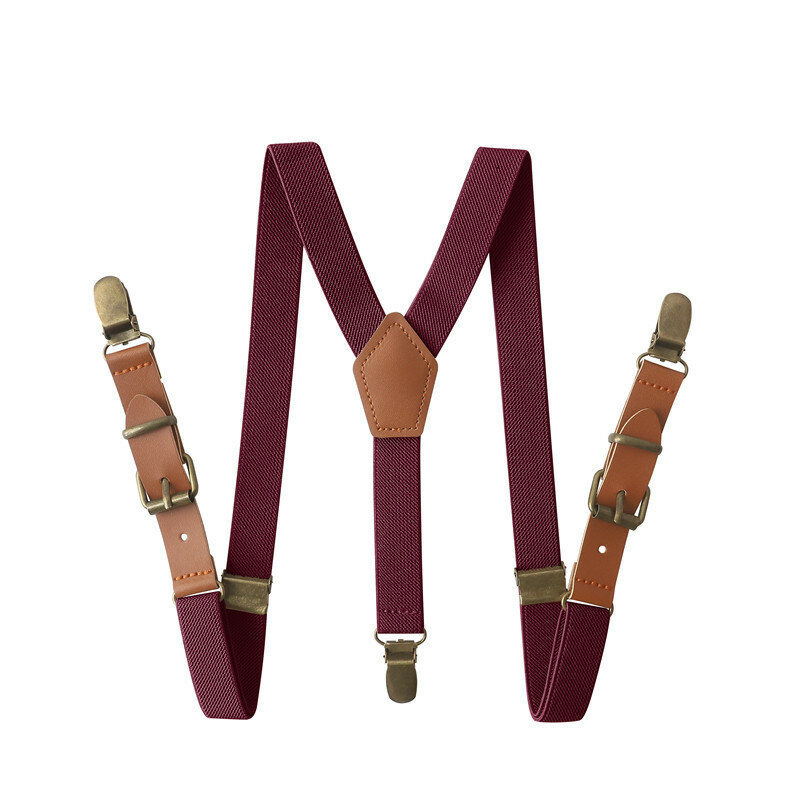 Vintage Brown Leather Alloy 3 Bronze Clips Kid Ring Bearer Vintage Casual Suspenders Western-Style Trousers Boy's Braces Strap