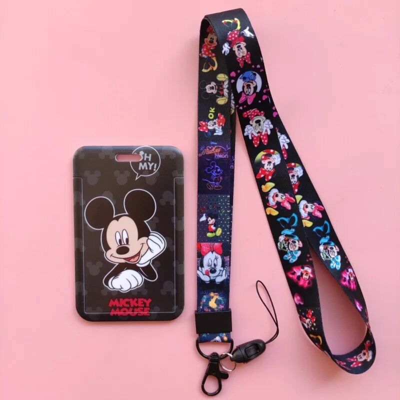 Disney tureMinnie-Porte-carte d'identité avec lanière, porte-badge d'affaires, sangle de cou, étui pour carte d'étudiant, dessin animé mignon, couverture de cartes pour enfants