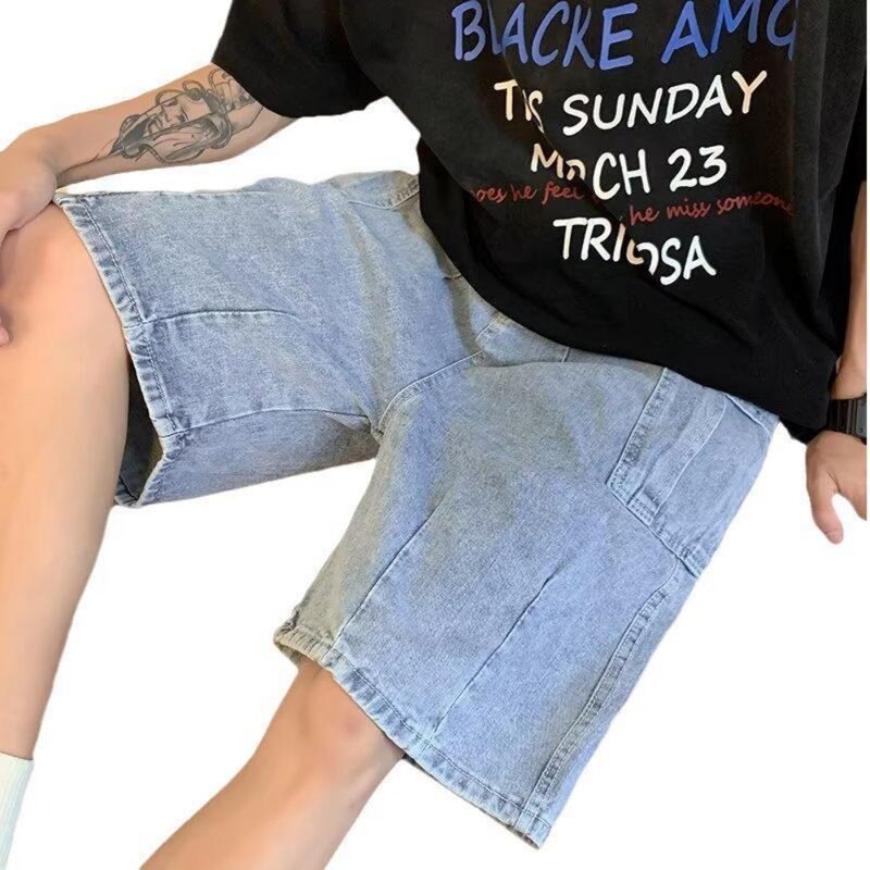 2024 Men Summer Korean Style Fashion Baggy Straight Denim Vintage Short Casual Loose Short Jeans Male cargo pants men men pants