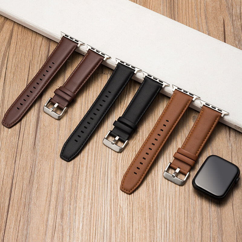 Leather Watch Band for apple watch strap 49mm 44mm 45mm 42mm 38mm 40mm 41mm Woman Man bracelet iWatch series 8 7 6 5 4 3 Se Band