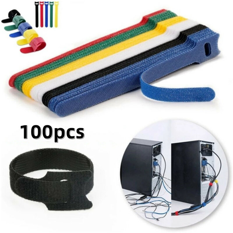 Organizador de Cables liberable de piezas, gestión de cables de nailon, reutilizable, cinta de bucle, correas, 100