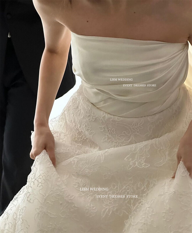 LISM Strapless Korea Wedding Dresses Real Picture Lace Bride Gowns Corset Backless Sleeveless Photography Bridal Dress 2024