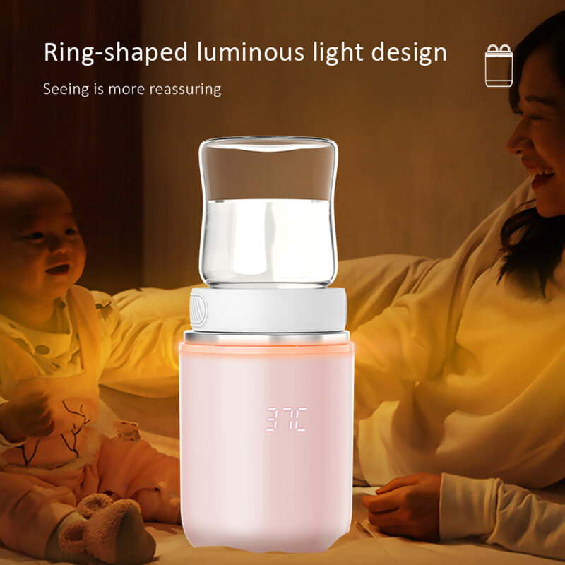 Pemanas botol bayi portabel, pemanas semua dalam satu USB dapat diisi ulang tanpa kabel dengan lampu malam melingkar