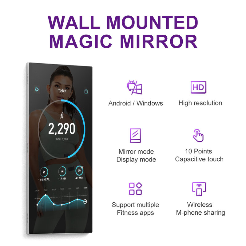 スマートフィットネスマスク,壁取り付けミラー,タッチスクリーン,LCD魔法のエクササイズミラー,32インチミラー,Android,新着